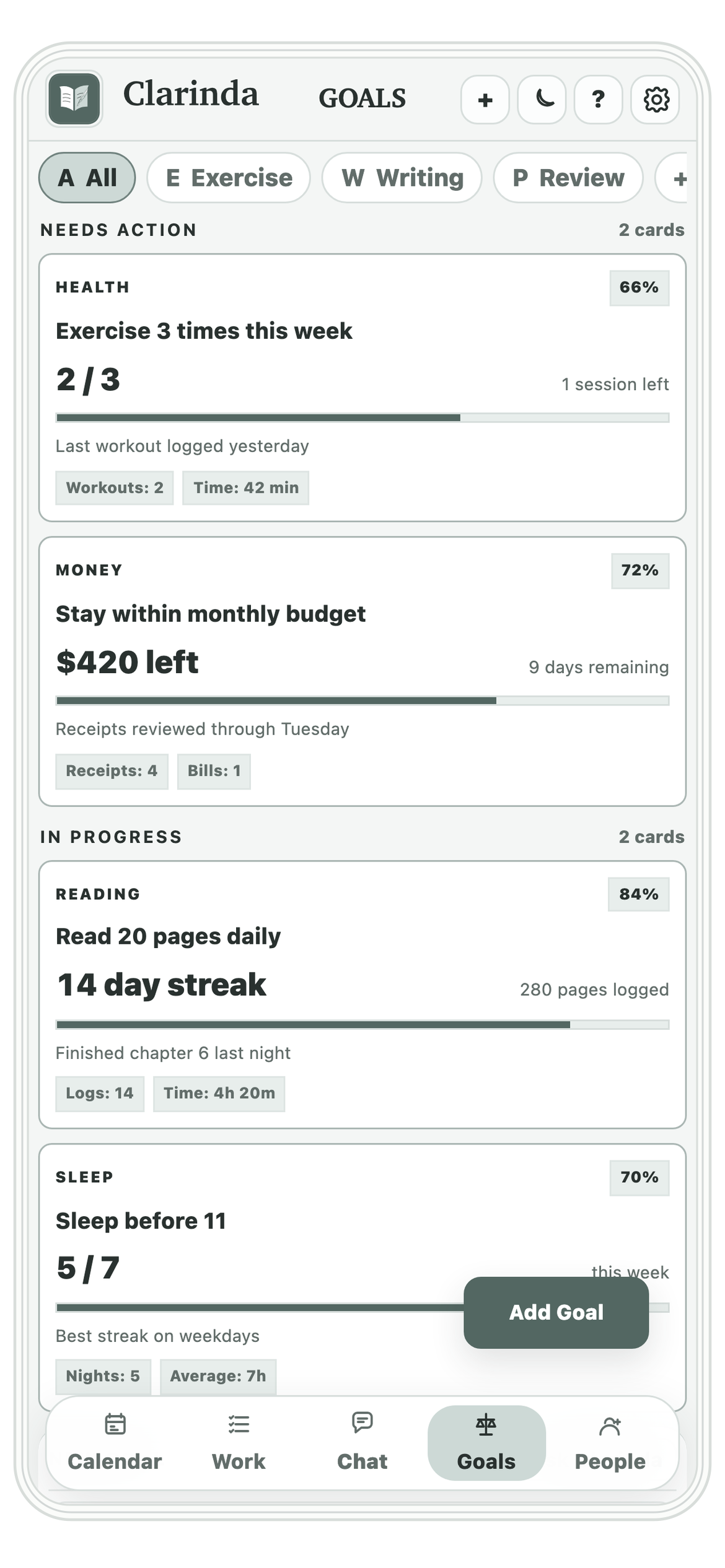 Clarinda Goals mobile screenshot